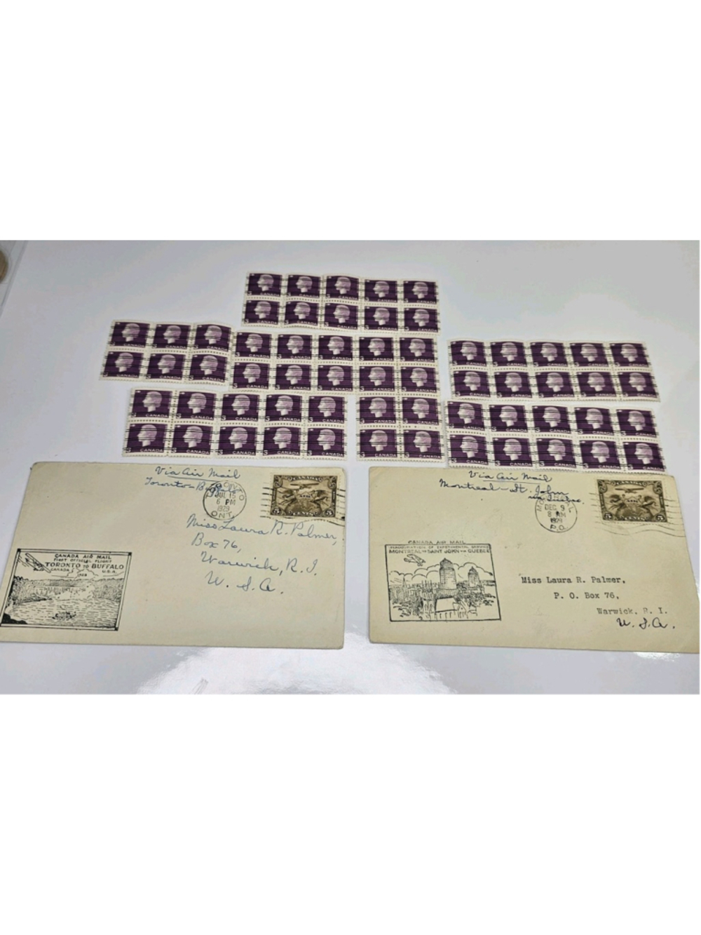 1929 Canada First Flight Airmail Covers & Used 3¢ Queen Elizabeth Stamp Lot